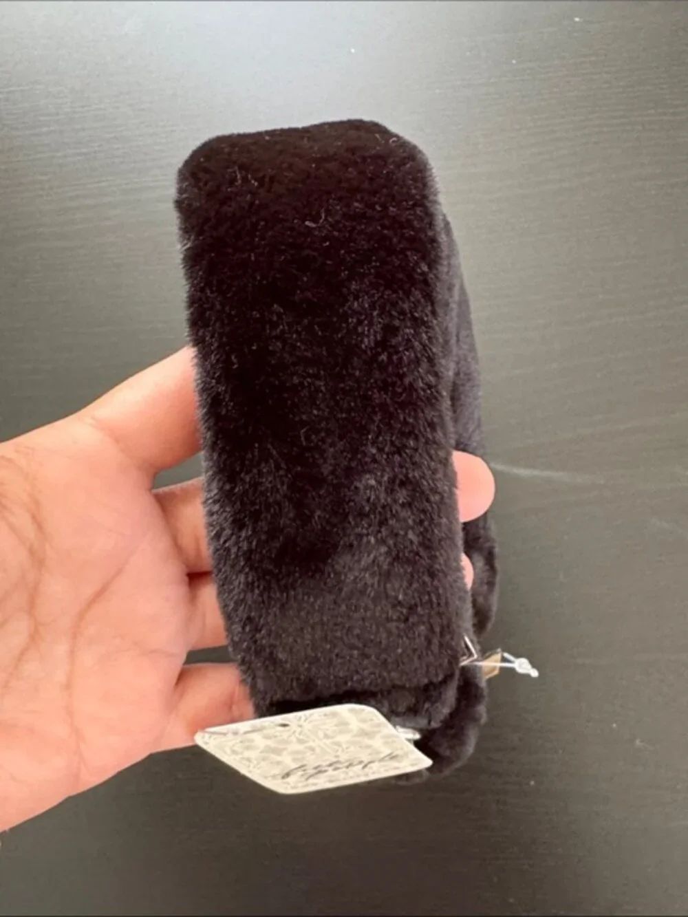 Anthropologie Melie Bianco Brigette Satchel Faux Fur Mini Black Bag Purse‎ - NEW